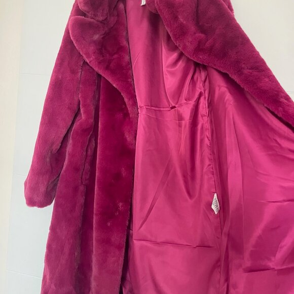 New Avec Les Filles Magenta Faux Fur Notch Collar Coat - Picture 7 of 11